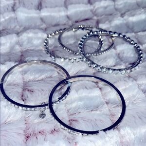 Silver Beaded Bracelet Set with Smooth‎ Bands